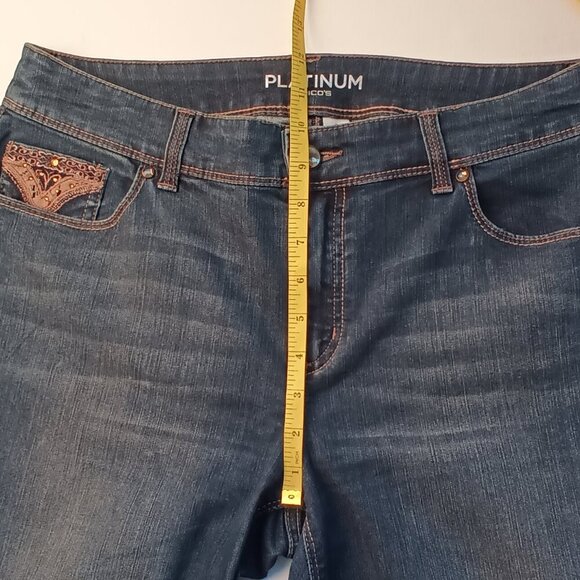 Chico's Cropped Denim Jeans Size 1(8) Mid Rise Straight Leg Rhinestone Lace Trim - Picture 10 of 12